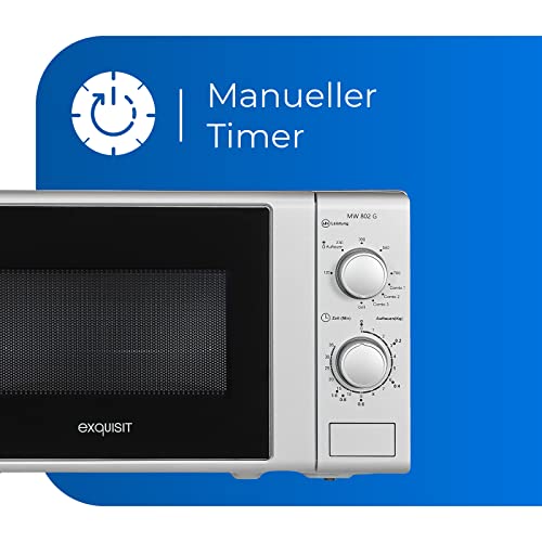 Exquisit Mikrowelle MW 802 G | 700 W Leistung | 1000 W Grill | 20 L Garrraum | kompakte Mikrowelle