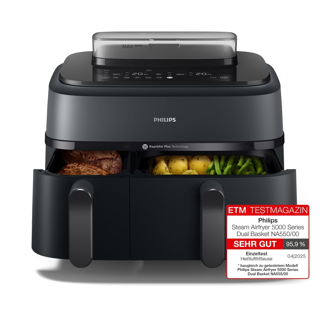 Philips Steam Airfryer 5000 Series Dual Basket, 9 L
