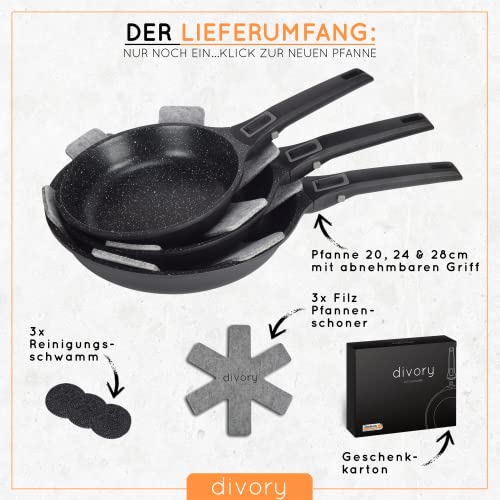 DIVORY Pfannenset 3-teilig Pfanne 20cm, 24cm, 28cm