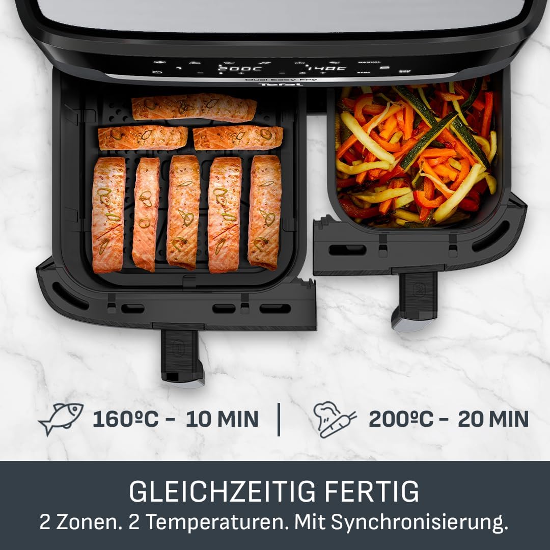 Tefal Dual Easy Fry Heißluftfritteuse, 8,3 L, Doppelschublade