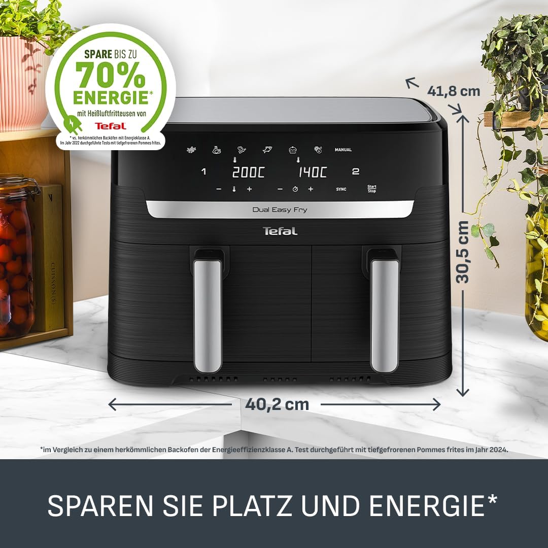 Tefal Dual Easy Fry Heißluftfritteuse, 8,3 L, Doppelschublade