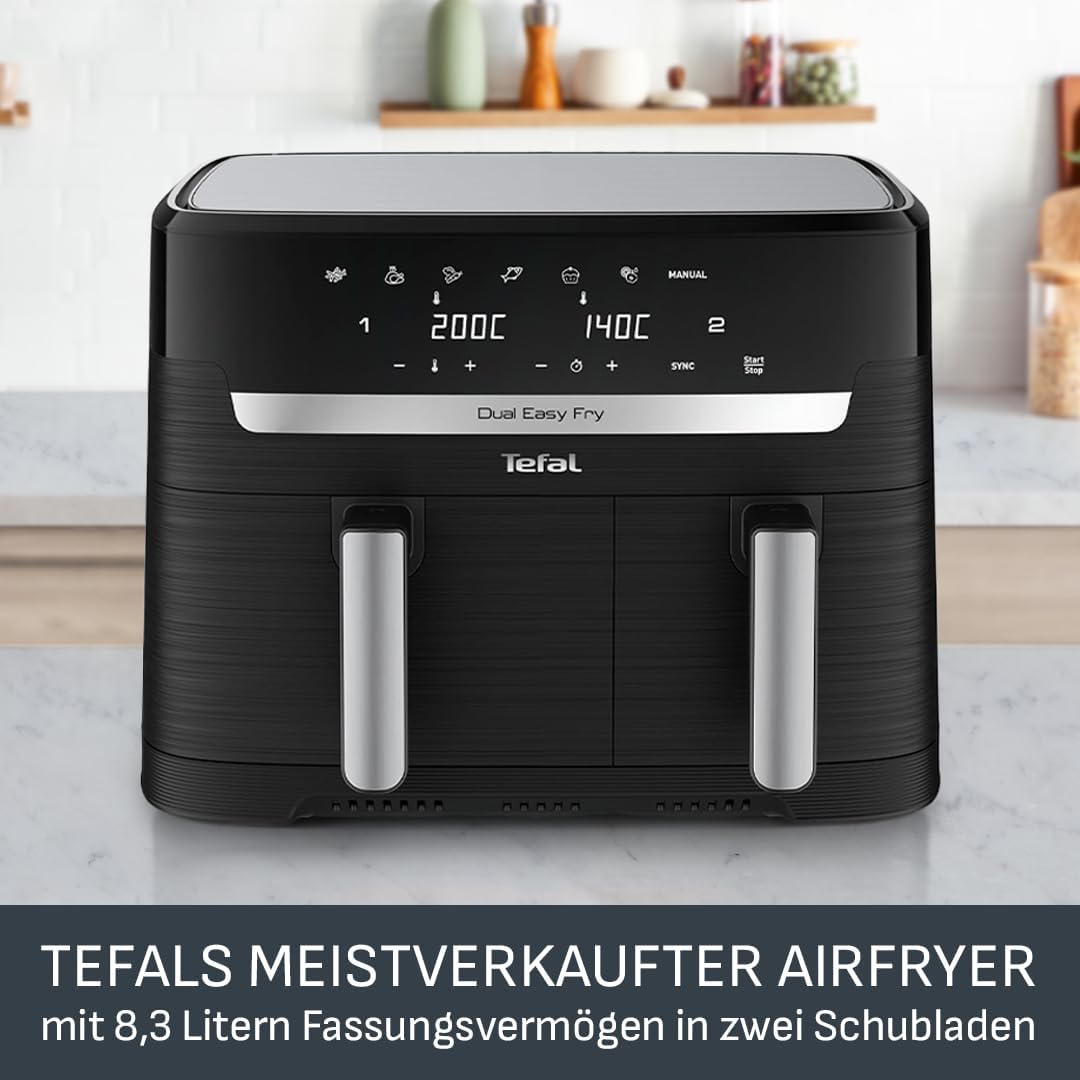 Tefal Dual Easy Fry Heißluftfritteuse, 8,3 L, Doppelschublade