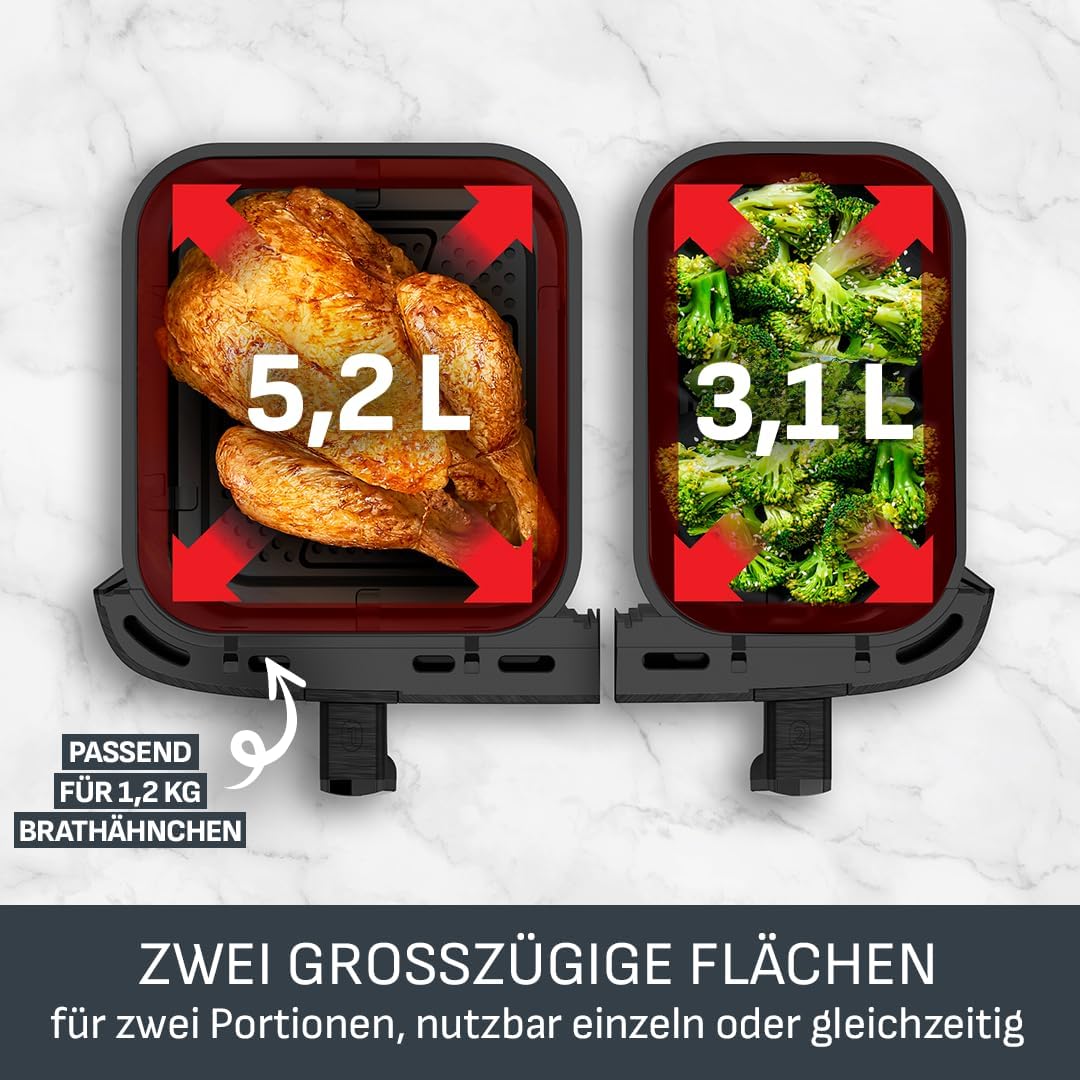 Tefal Dual Easy Fry Heißluftfritteuse, 8,3 L, Doppelschublade