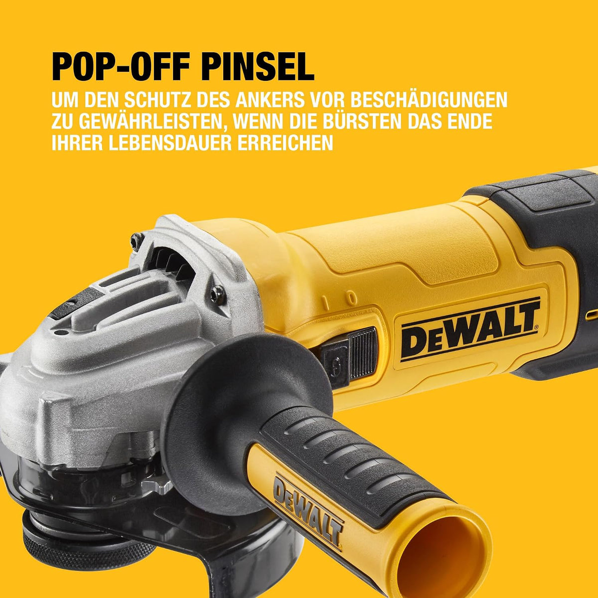 DEWALT 125 mm Winkelschleifer mit Beton-Oberflächenset DWE4257KT-QS (1.500 Watt, Epoxyd-Harz gepanzerte Wicklung, Sanftanlauf, mit 125mm Staubhaube, Bügelgriff und Diamant-Topfscheibe), DWE4257KT-QS