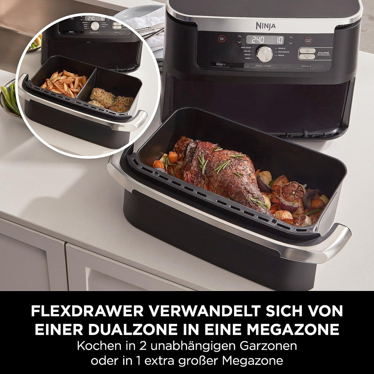 Ninja Foodi FlexDrawer Dual Zone Heißluftfritteuse, Schwarz AF500EU