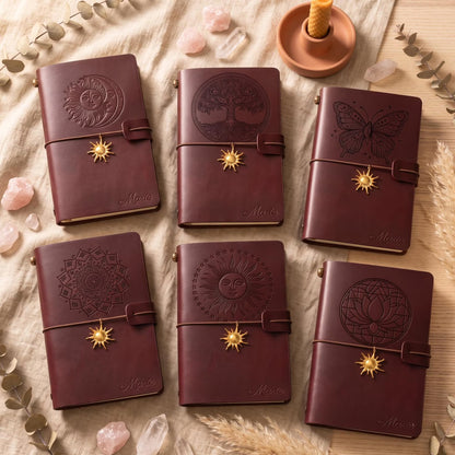 Personalisiertes Notizbuch aus Leder mit Namen und Design, veganes Notizbuch mit Gravur nach Wahl, Geschenkidee für Frauen